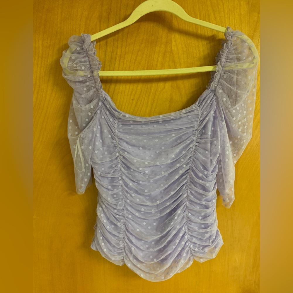 swiss dot puff sleeve blouse